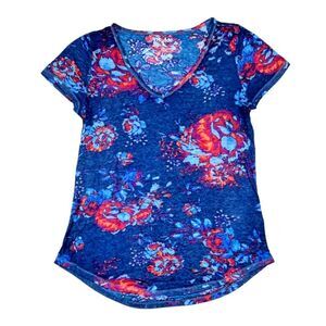 Mudd Blue Floral Design Short Sleeve Top | Size M